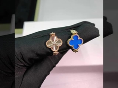 18K Yellow Gold, Agate, Diamond Vintage Reversible VCA Couple Gold Rings